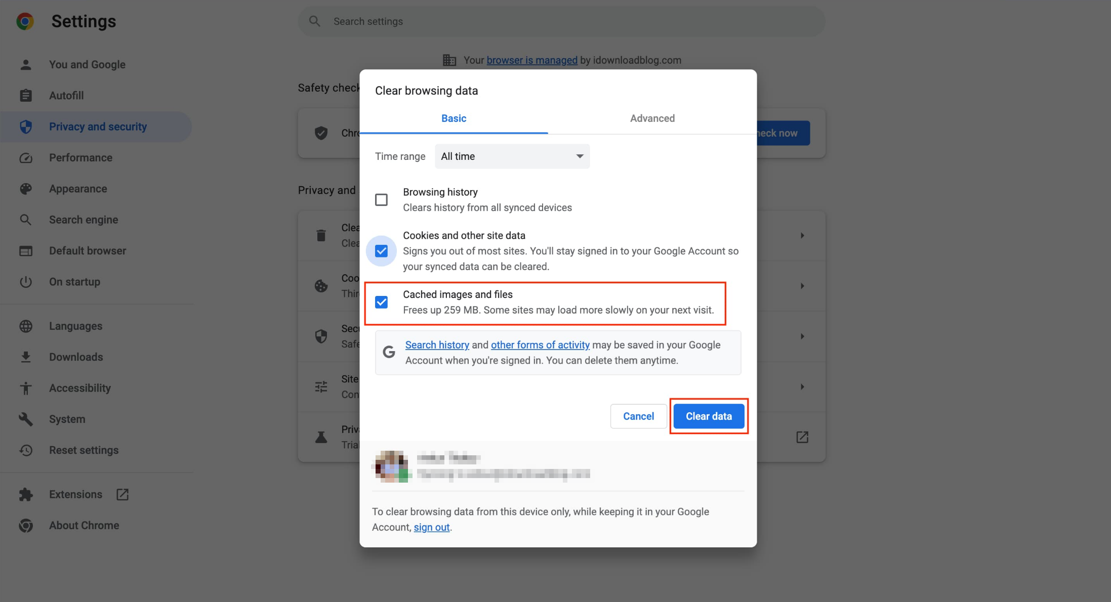clear google browser cache