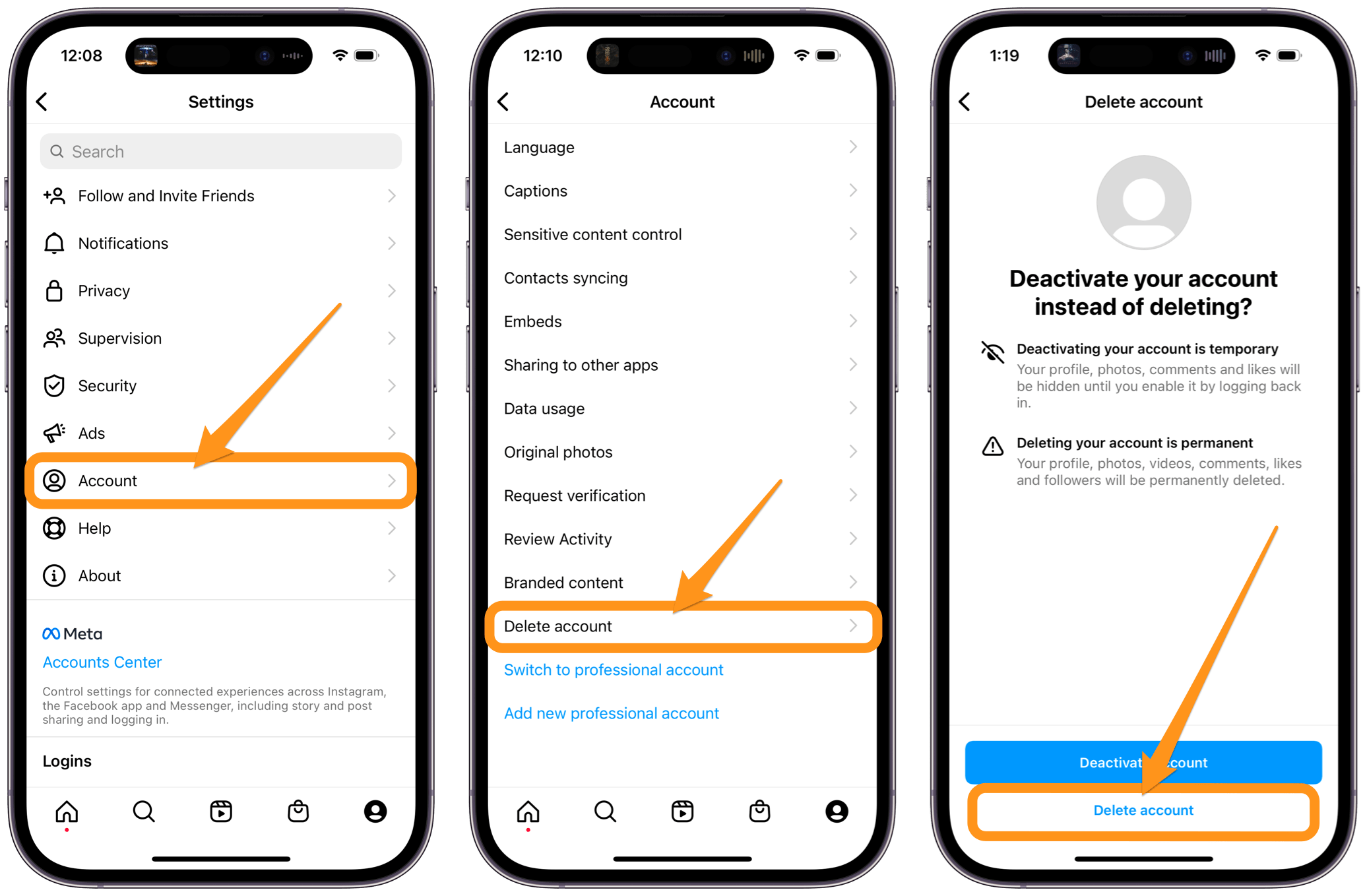 delete instagram account mobile