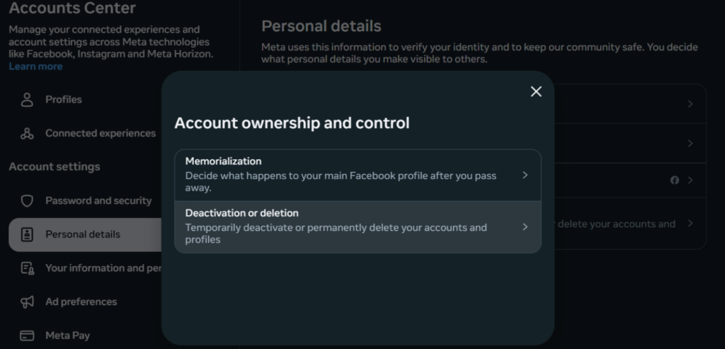 delete instragram account on pc