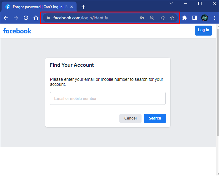 facebook find your account