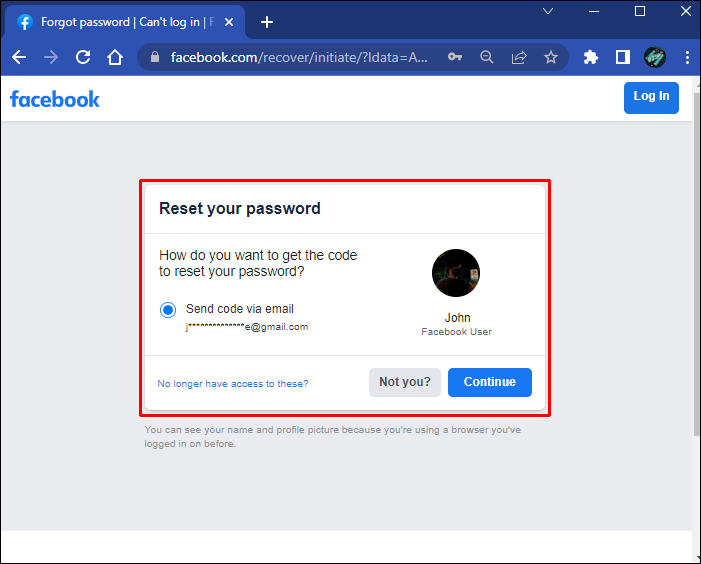 facebook reset password