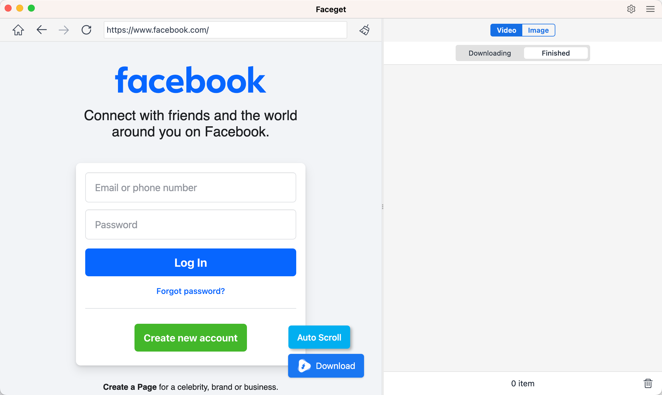 faceget log in fb mac