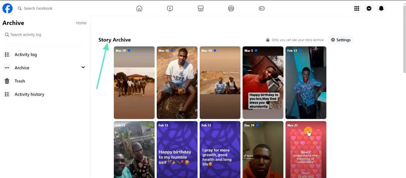 find archived facebook story
