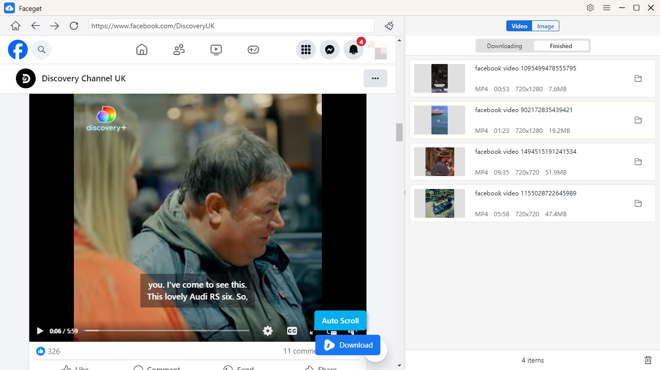 find downloaded fb videos within faceget