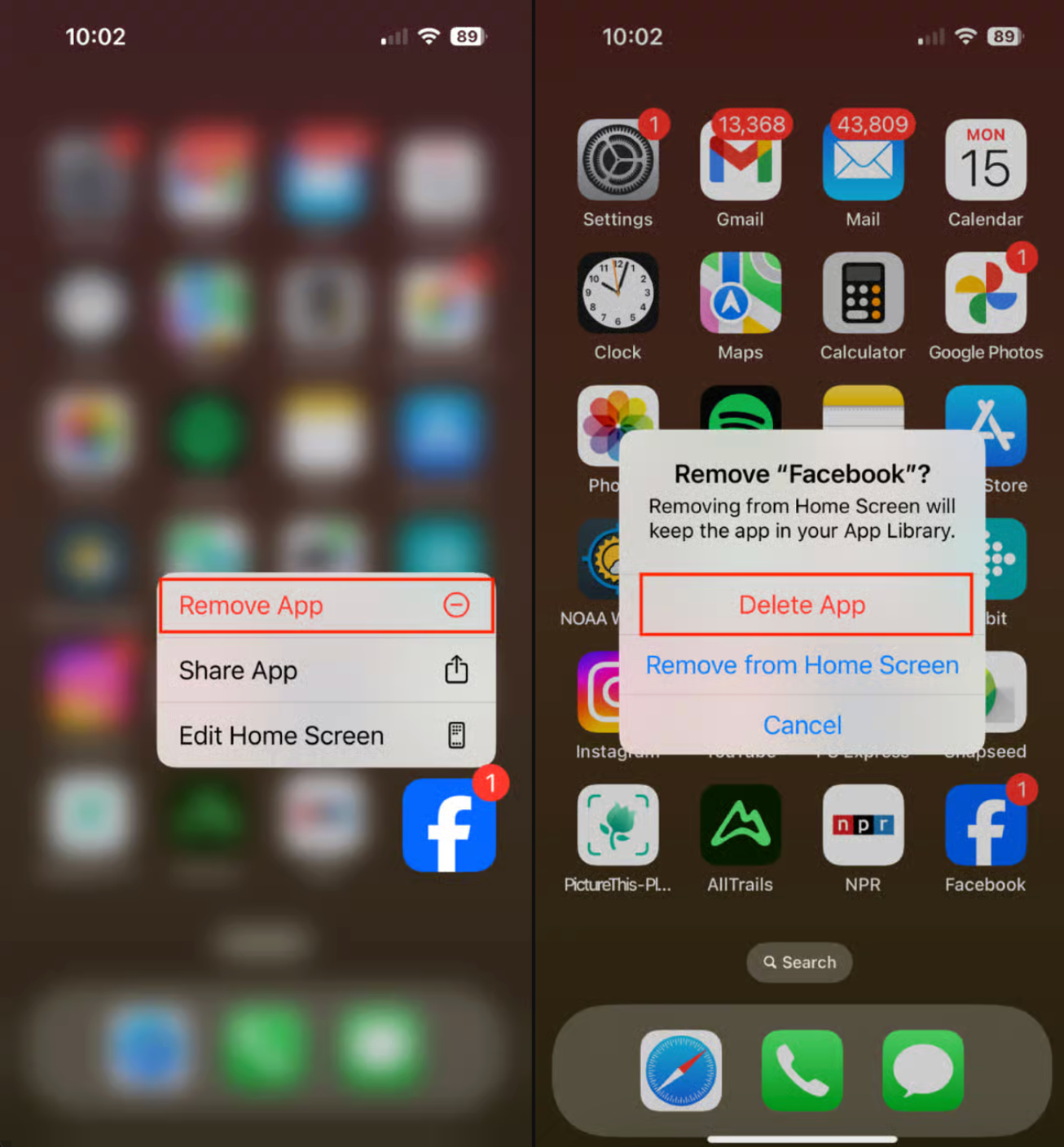 iphone delete facebook
