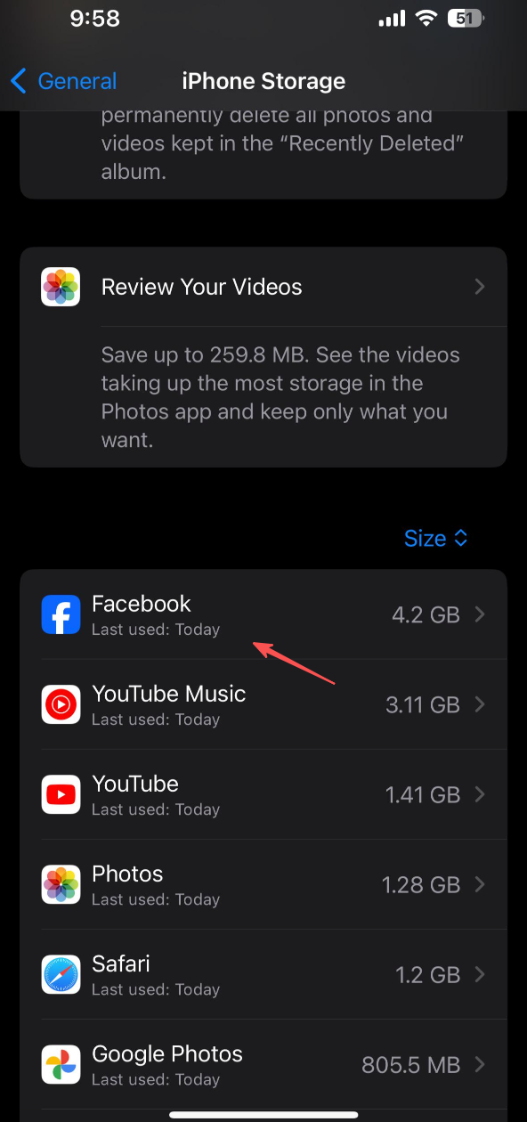 iphone storage tap facebook