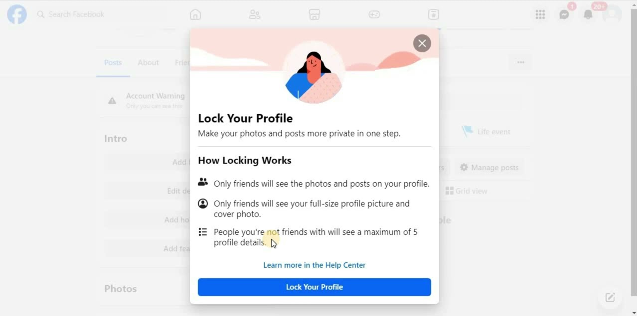 lock facebook profile pc