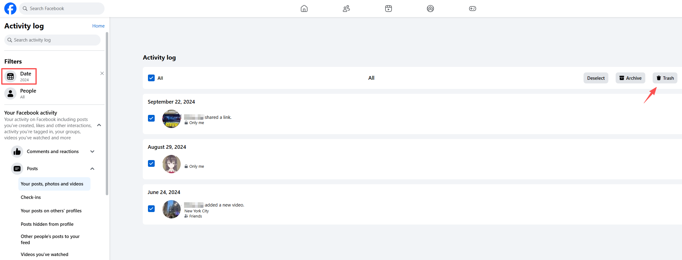 select facebook post date to delete