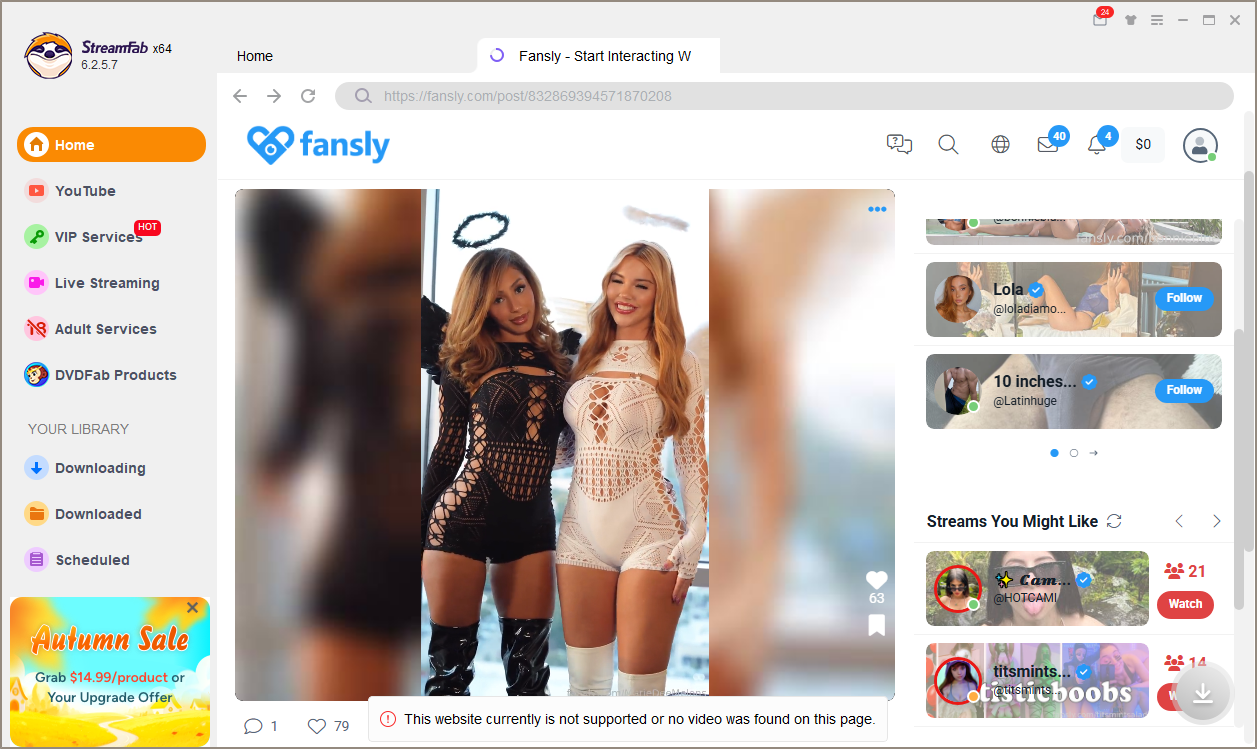 streamfab can not support fansly