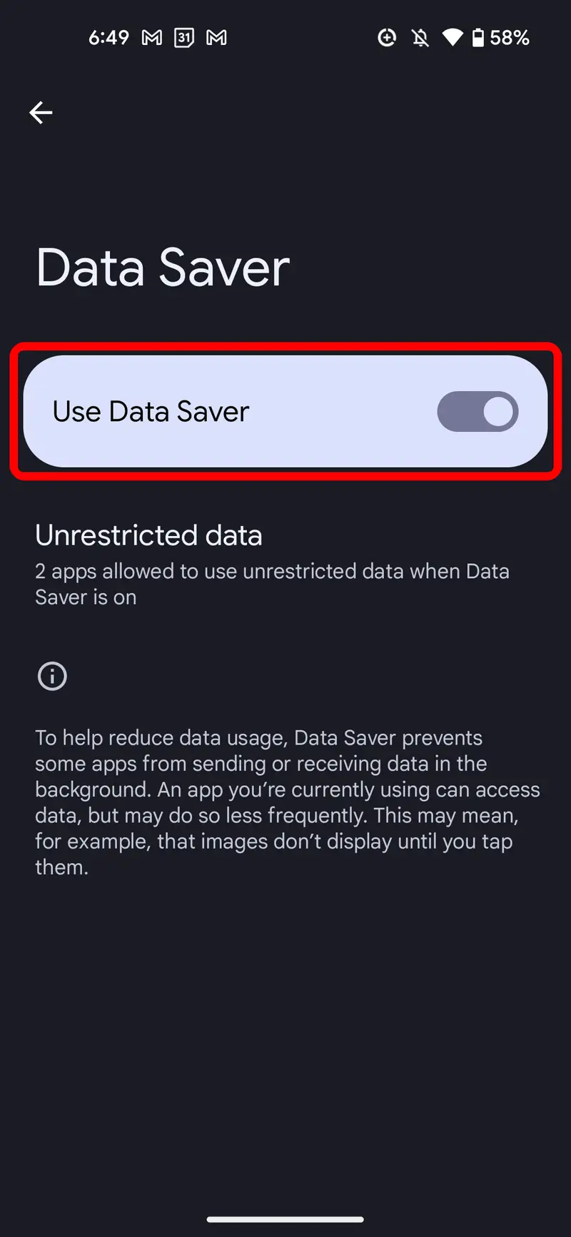 turn off data saver
